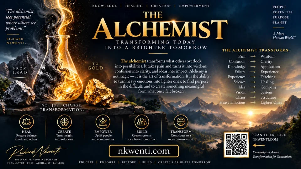The greatest alchemy is not turning lead into gold. It is turning pain into wisdom, confusion into clarity, knowledge into application, failure into experience, science into healing, ideas into creation, vision into systems, and chaos into structure.