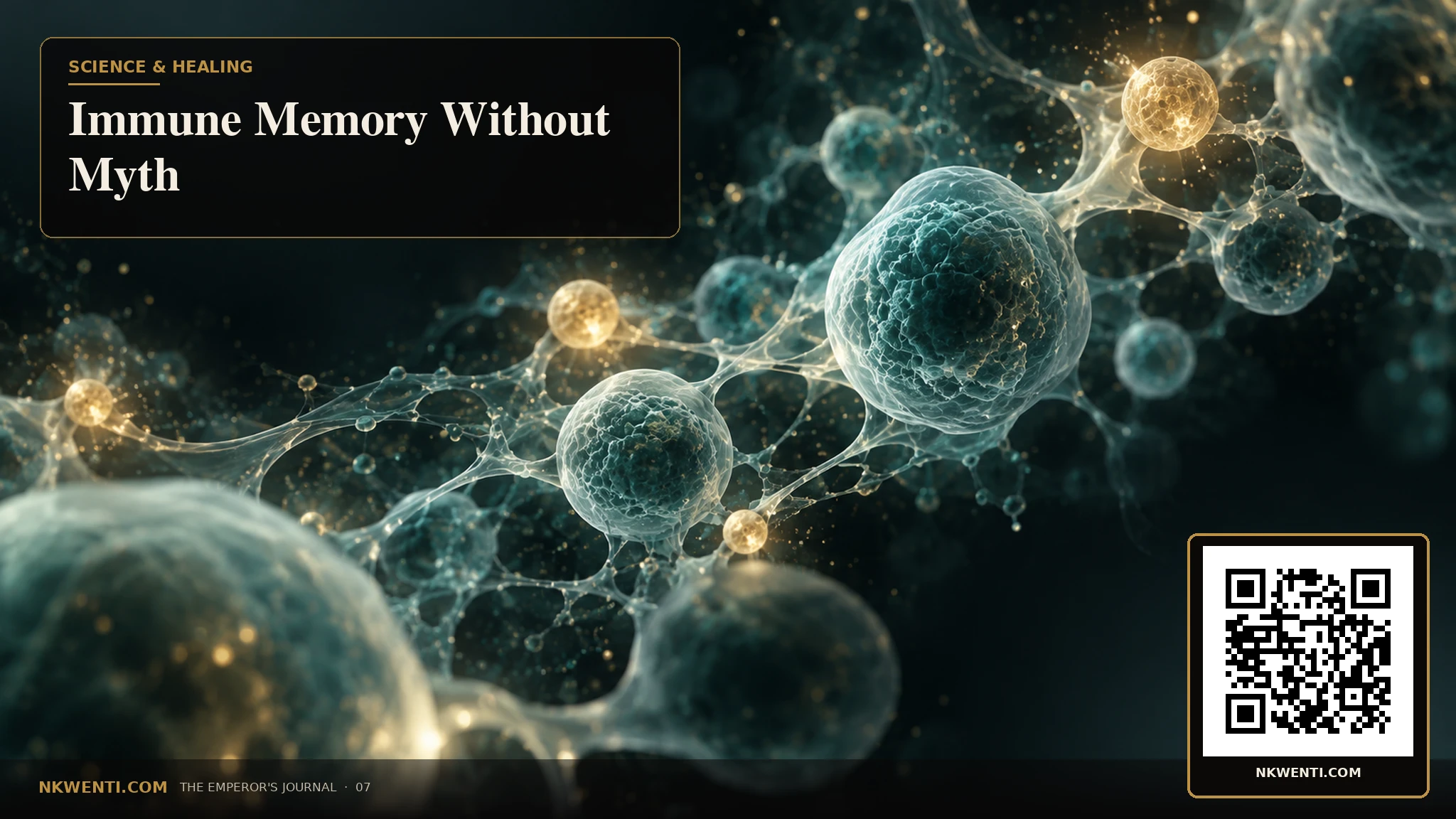 A luminous network of watchful cells arranged like an archive, suggesting recognition and readiness without literal combat.